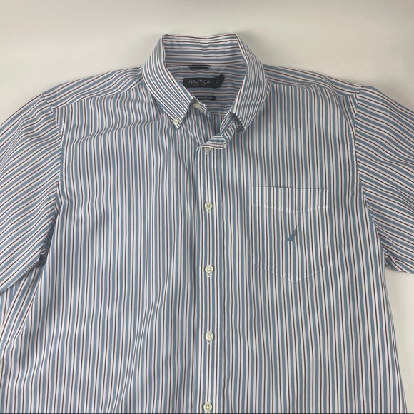 Nautica Mens Button Down Shirt Blue White Stripe L - Picture 4 of 7
